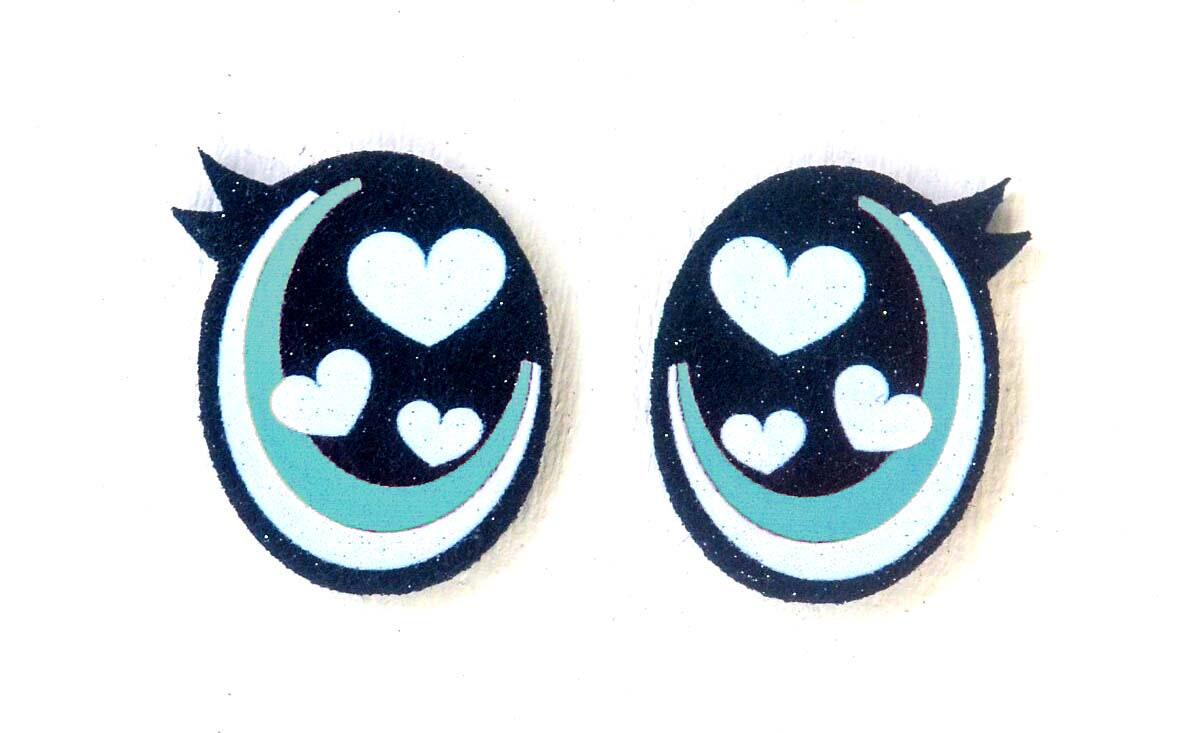 3 Pack of Oval Glitter Felt Eyes for Amigurumi with Lashes, Hearts, Valentine Multiple Sizes Available