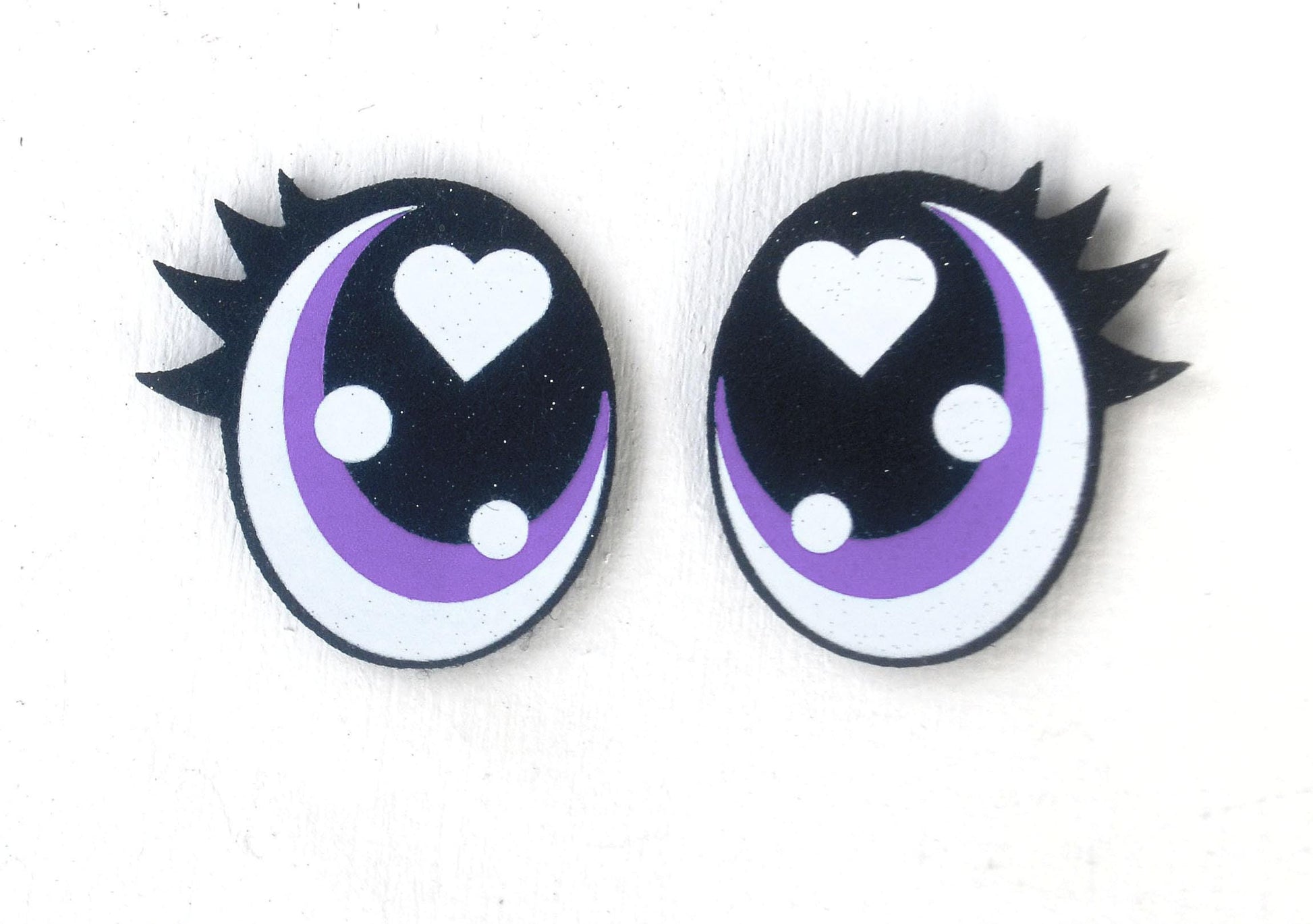 3 Pack of Oval Glitter Felt Eyes for Amigurumi, with Lashes, Multiple Sizes Available