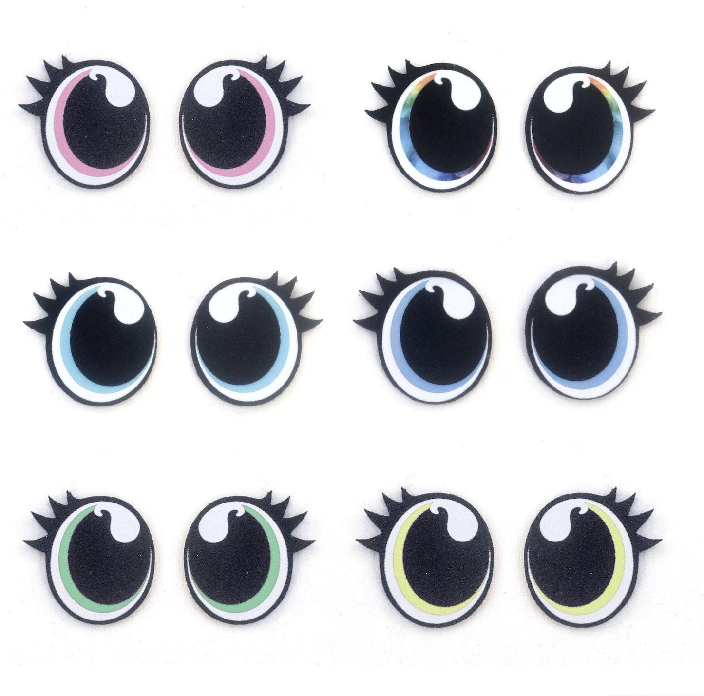 3 Pack of Oval Felt Eyes for Amigurumi, with Lashes, Pastel, Multicolor, Rainbow Multiple Sizes Available