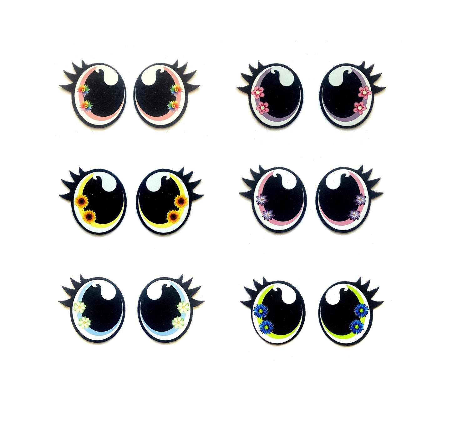 3 Pack of Flower Felt Eyes for Amigurumi with Lashes, Craft Supply, Dolly Eyes