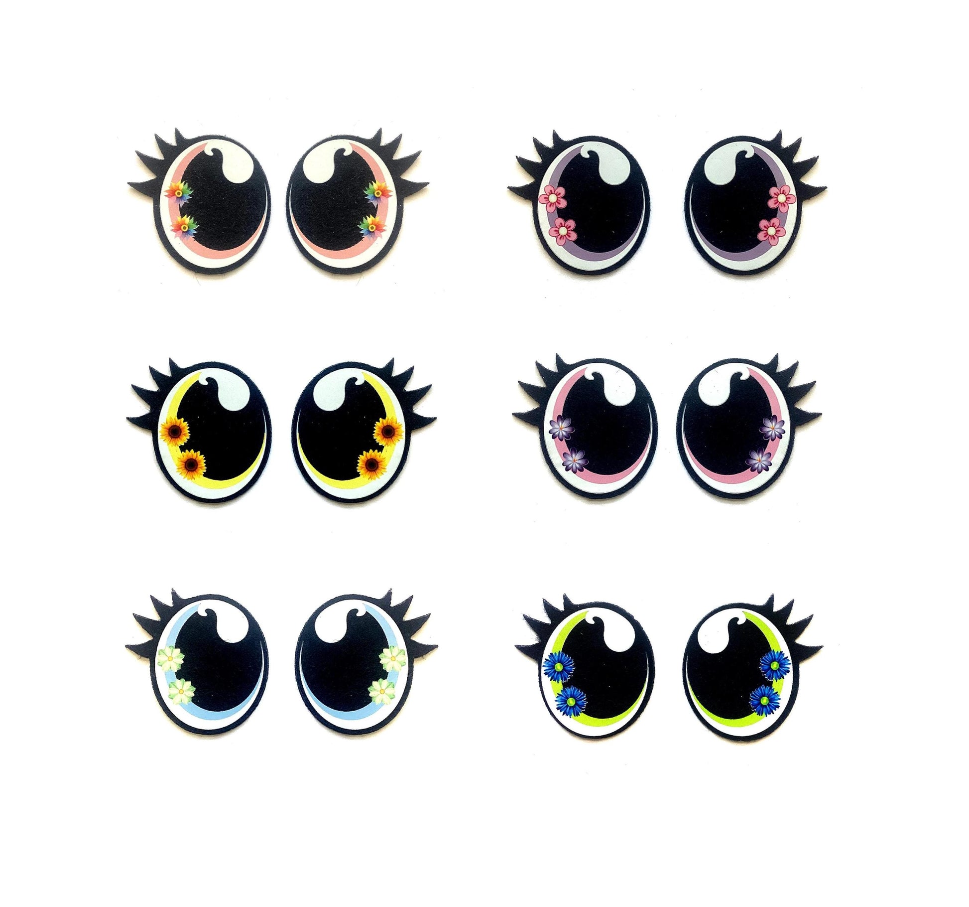 3 Pack of Flower Felt Eyes for Amigurumi with Lashes, Craft Supply, Dolly Eyes