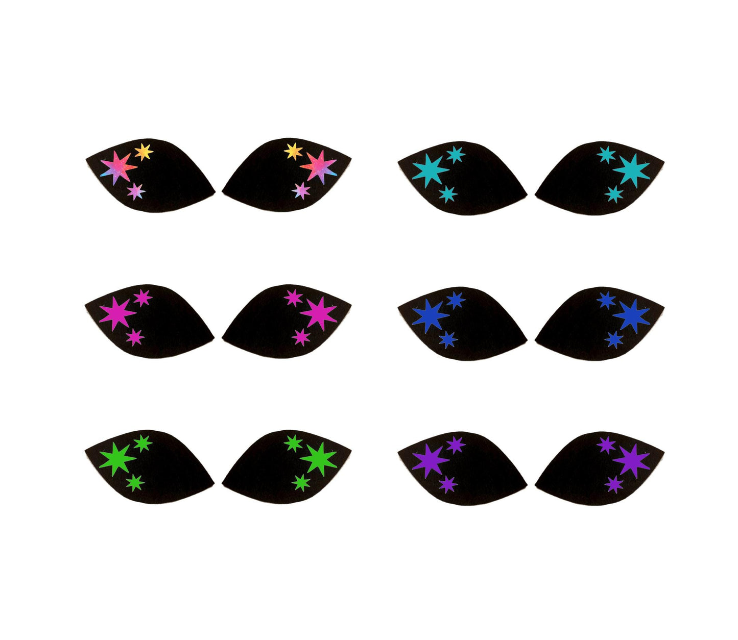 6 Pack of Alien Felt Eyes for Amigurumi, Rainbow, Multiple Sizes Available