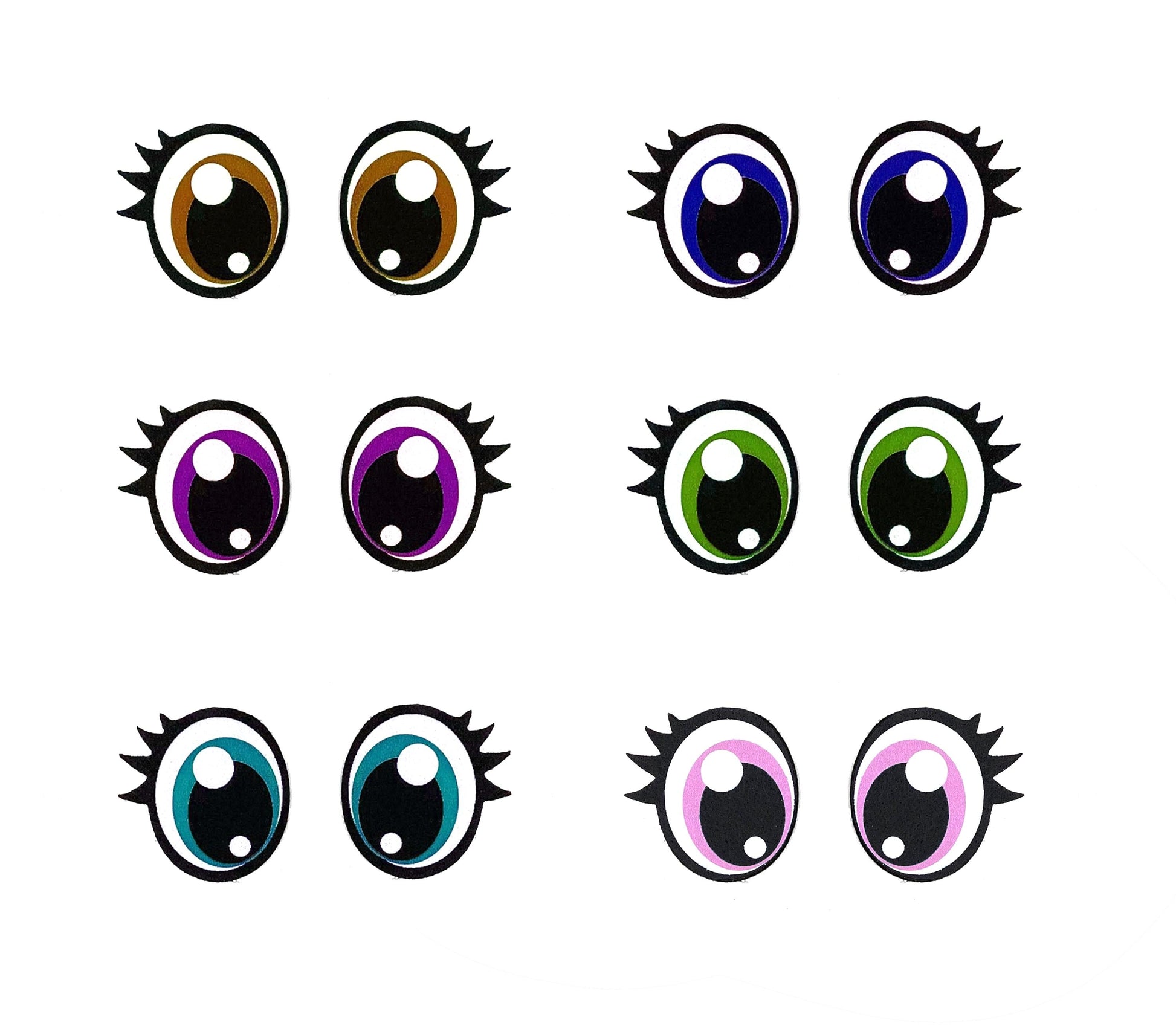 3 Pack of Glitter Felt Eyes for Amigurumi, with Lashes, Multiple Sizes Available