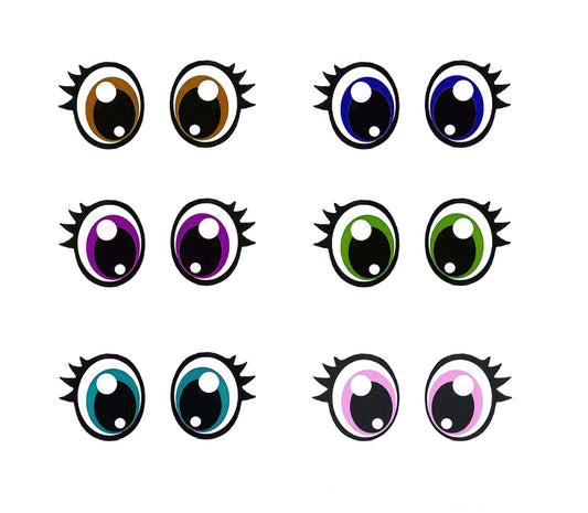 3 Pack of Glitter Felt Eyes for Amigurumi, with Lashes, Multiple Sizes Available