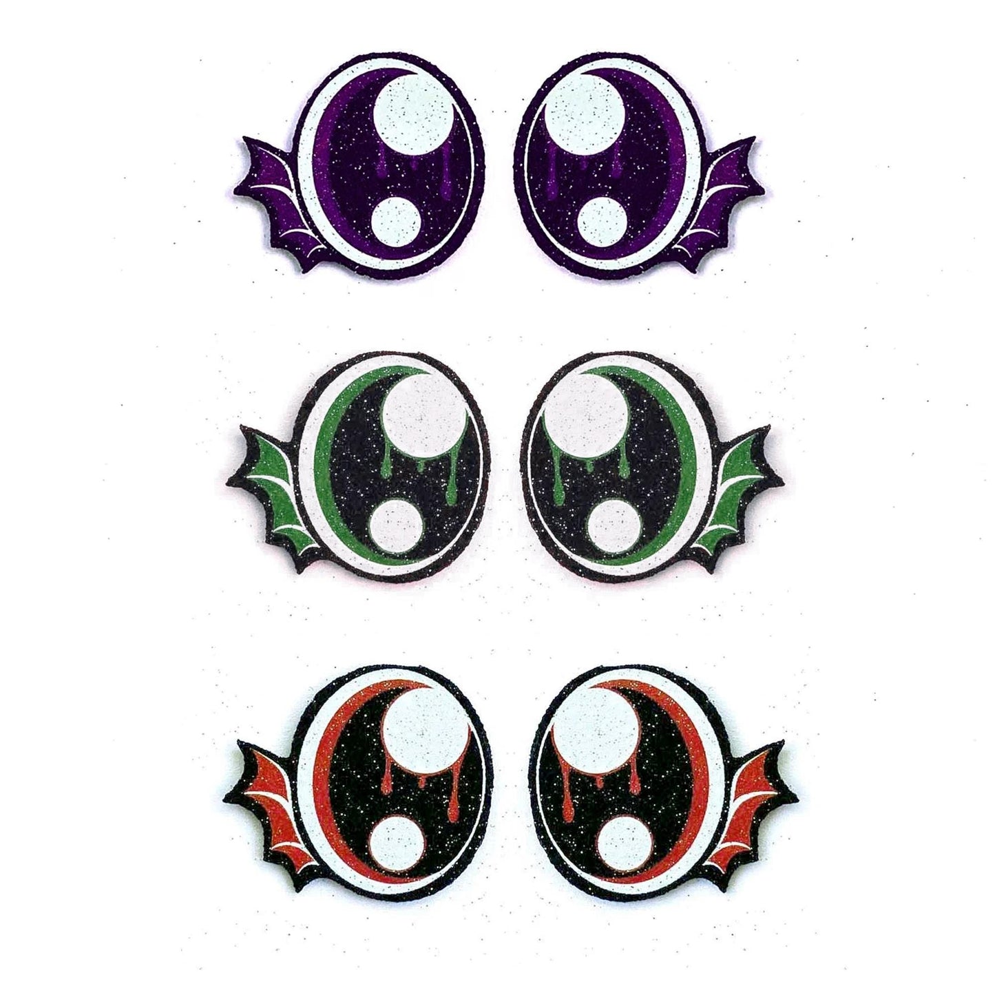 6 Pack of Halloween Bat Glitter Felt Eyes for Amigurumi, Multiple Sizes Available