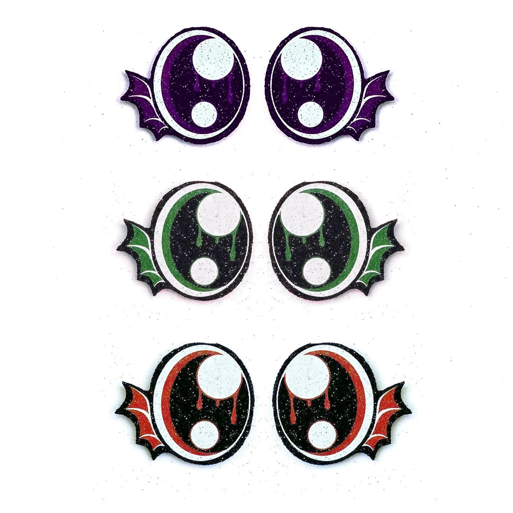 6 Pack of Halloween Bat Glitter Felt Eyes for Amigurumi, Multiple Sizes Available