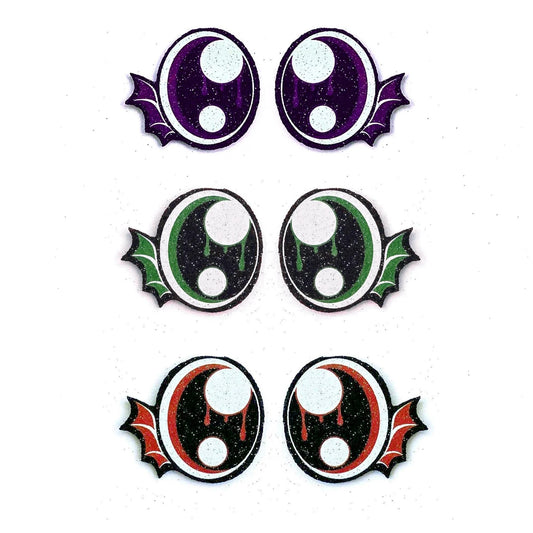 6 Pack of Halloween Bat Glitter Felt Eyes for Amigurumi, Multiple Sizes Available