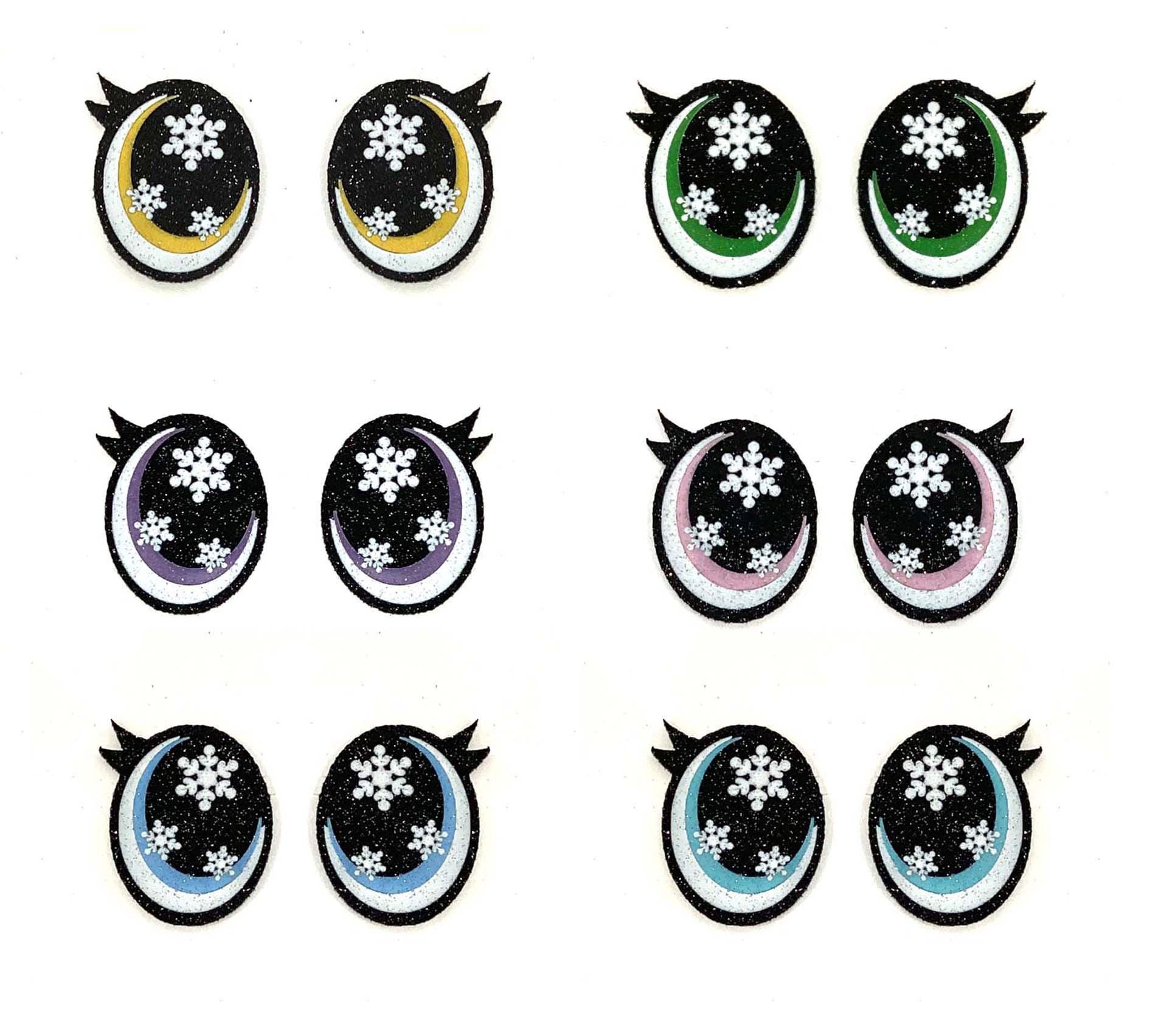 3 Pack of Glitter Felt Eyes for Amigurumi, Flower, with Lashes, Multiple Sizes Available