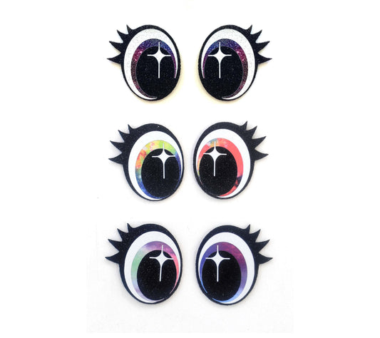 3 Pack of Glitter Felt Eyes for Amigurumi, With Lashes, Multiple Sizes Available