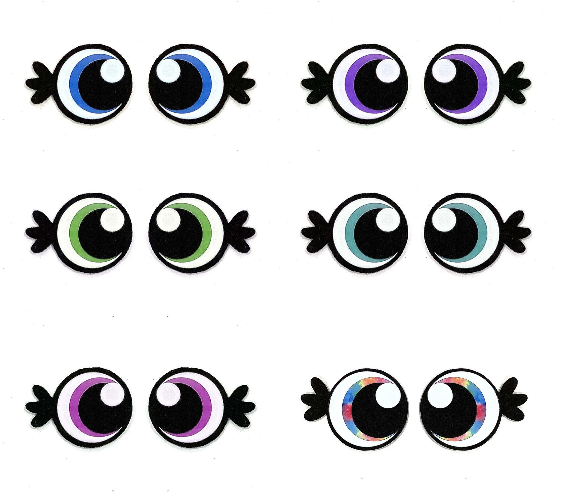 3 Pack of Round Felt Eyes for Amigurumi, with Lashes, Multiple Sizes Available