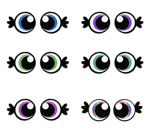 3 Pack of Round Felt Eyes for Amigurumi, with Lashes, Multiple Sizes Available