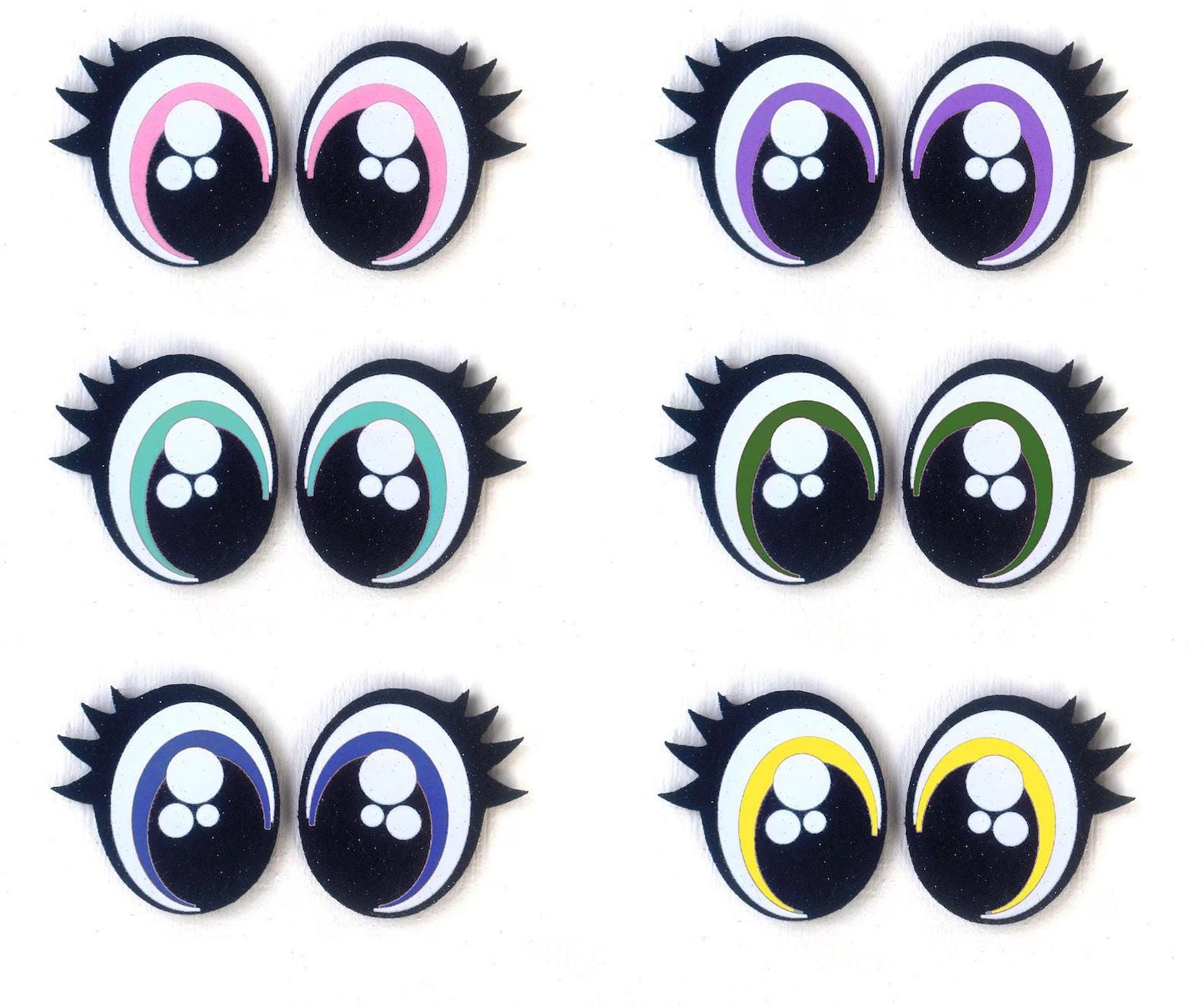 3 Pack of Glitter Felt Eyes for Amigurumi with Lashes, Doll Eyes, Craft Supply
