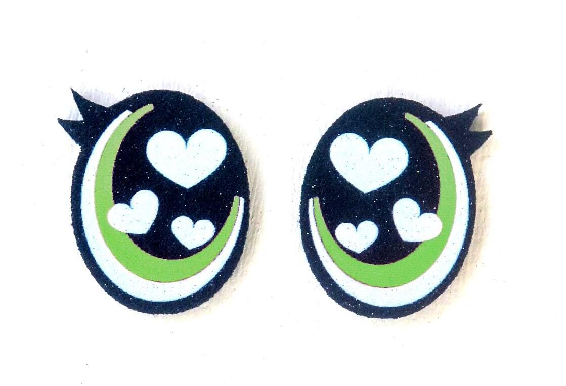 3 Pack of Oval Glitter Felt Eyes for Amigurumi with Lashes, Hearts, Valentine Multiple Sizes Available