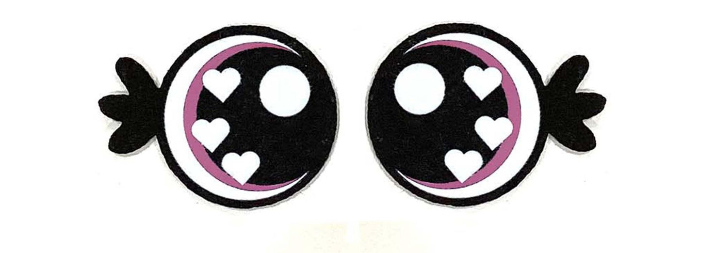 3 Pack of Round Felt Eyes for Amigurumi with Lashes, Hearts, Multiple Sizes Available