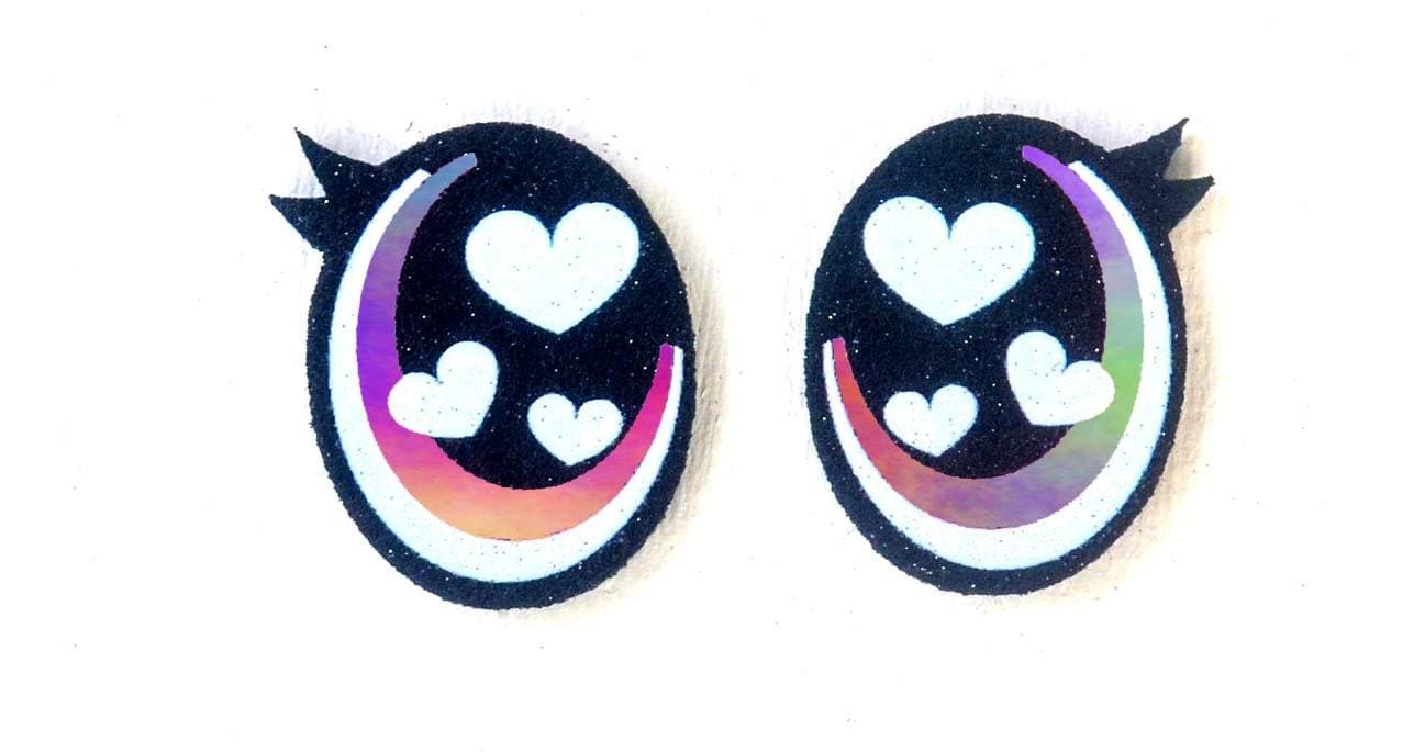 3 Pack of Oval Glitter Felt Eyes for Amigurumi with Lashes, Hearts, Valentine Multiple Sizes Available