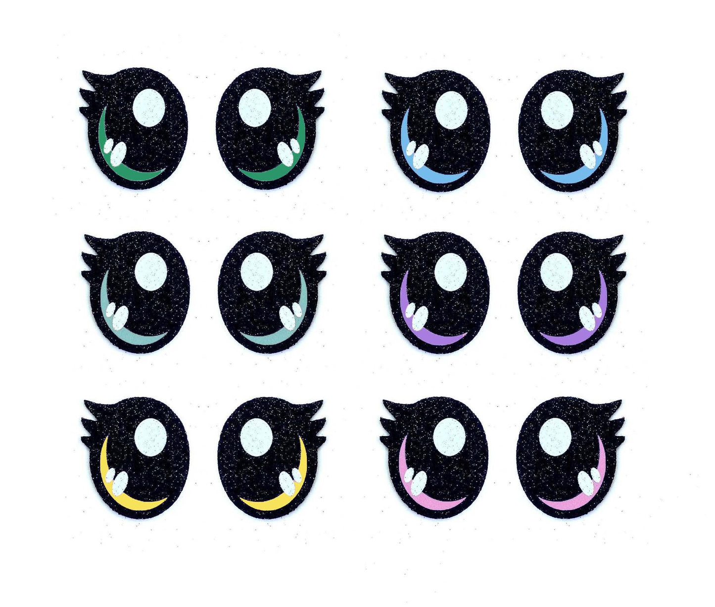 3 Pack of Glitter Felt Eyes for Amigurumi, Crochet Plushie Eyes, Kawaii, 5/8 to 2 1/4 inch Sizes, Multicolor Multiple Sizes Available