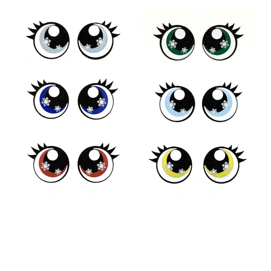 3 Pack of Round Snowflake Glitter Felt Eyes for Amigurumi, Christmas, Holiday, Glitter Eyes Multiple Sizes Available