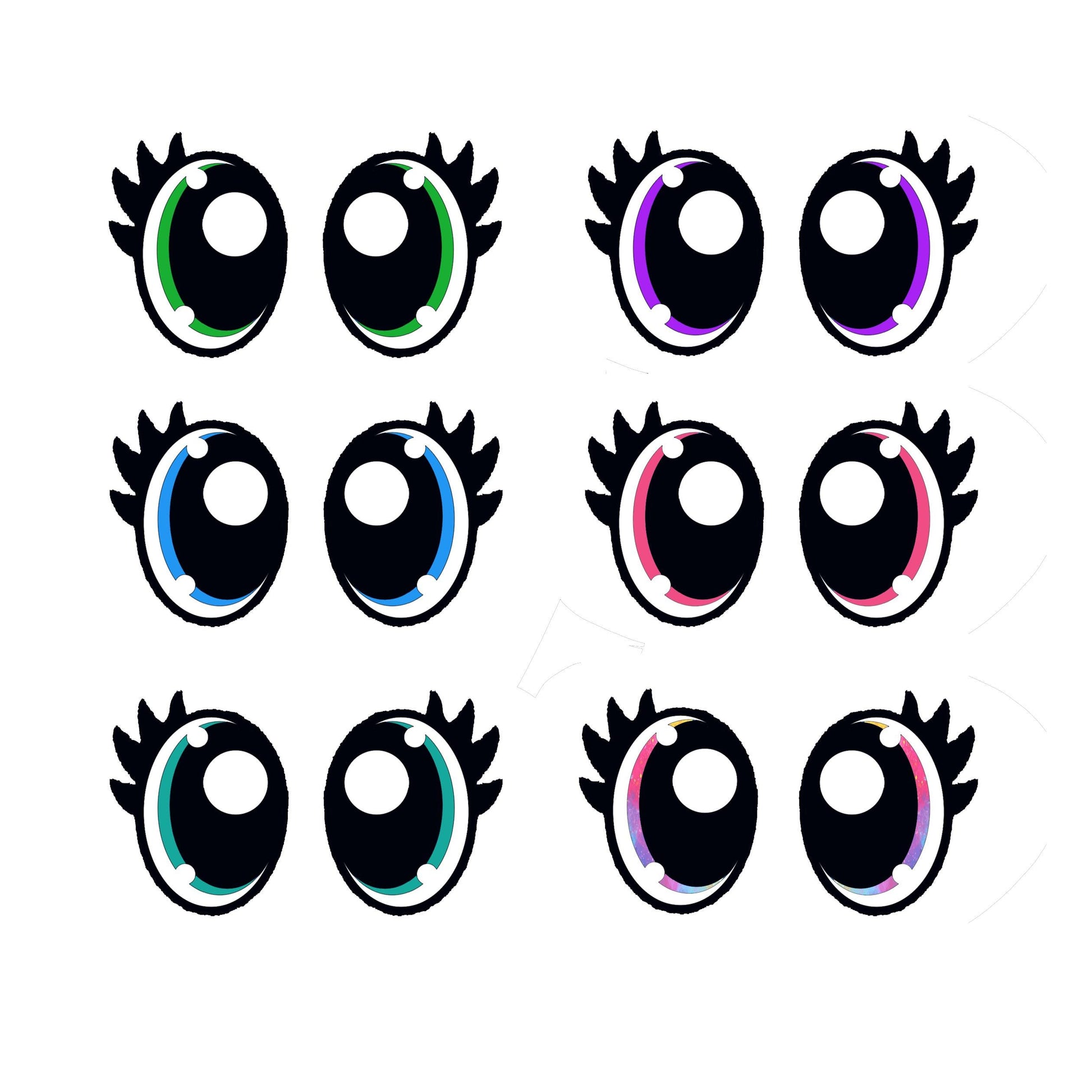 6 Pack of Oval Felt Eyes for Amigurumi: Rainbow Kawaii Plushie Doll Eyes, Multiple Sizes