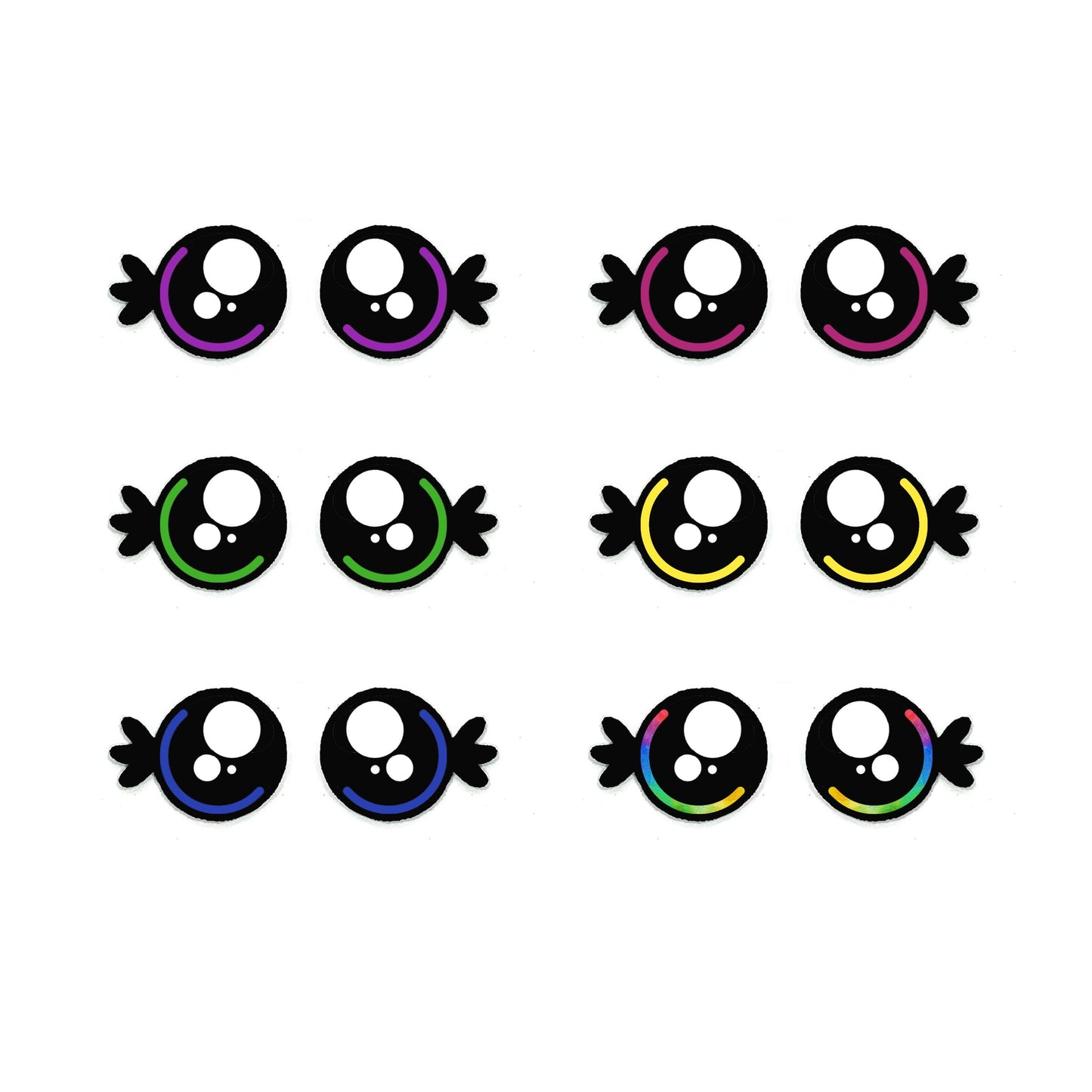 6 Pack of Round Felt Eyes for Amigurumi with Lashes, Rainbow, Round Eyes, Kawaii, Crochet Multiple Sizes Available