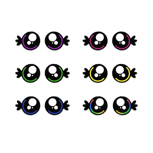 6 Pack of Round Felt Eyes for Amigurumi with Lashes, Rainbow, Round Eyes, Kawaii, Crochet Multiple Sizes Available