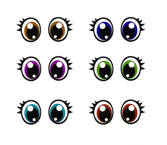 3 Pack of Oval Glitter Felt Eyes for Amigurumi with Lashes, Kawaii, Multicolor, Crochet, Plushie Multiple Sizes Available