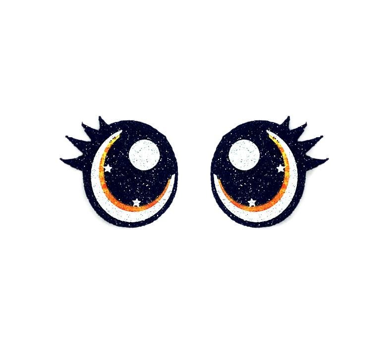 6 Pack, 3 Pack or Bulk Glitter Felt Eyes with Lashes for Amigurumi, Orange, Crochet Oval, , Knit, Plushie, Glitter, Kawaii