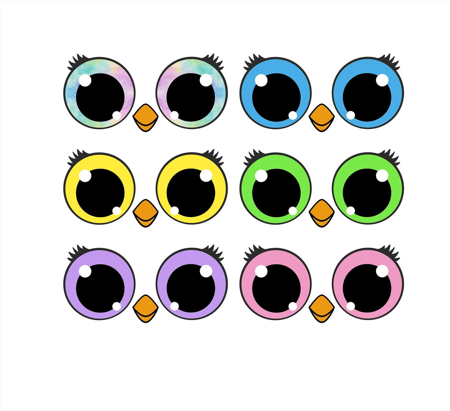 6 Pack of Felt Amigurumi Eyes with Lashes for Amigurumi, Owl, Rainbow