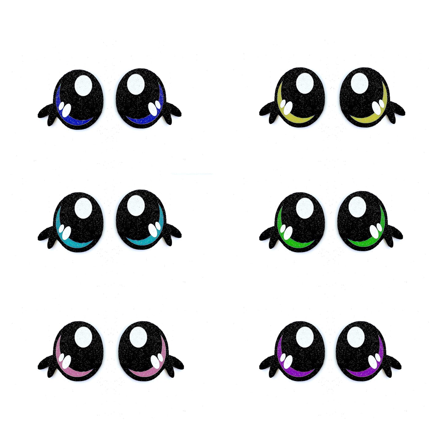 6 Pack of Glitter Felt Eyes for Amigurumi, With Lashes, Kawaii, Multiple Sizes Available