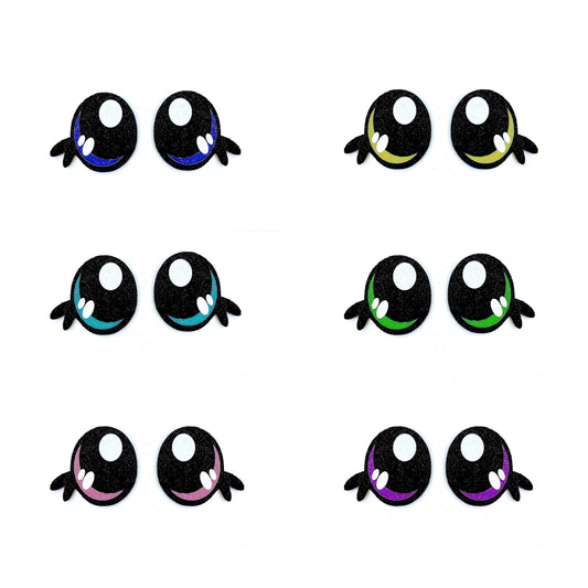 6 Pack of Glitter Felt Eyes for Amigurumi, With Lashes, Kawaii, Multiple Sizes Available