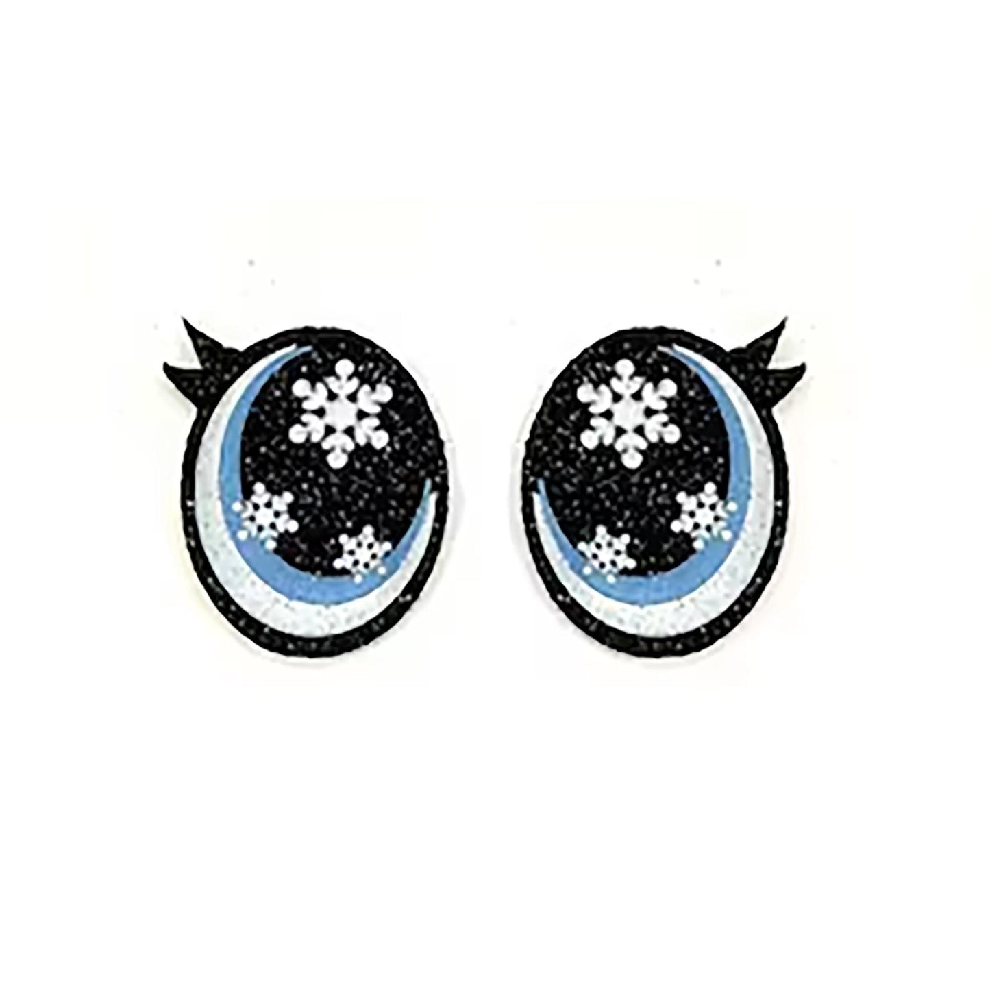 6 Pack of Oval Snowflake Glitter Felt Eyes for Amigurumi, with Lashes, Multiple Sizes Available
