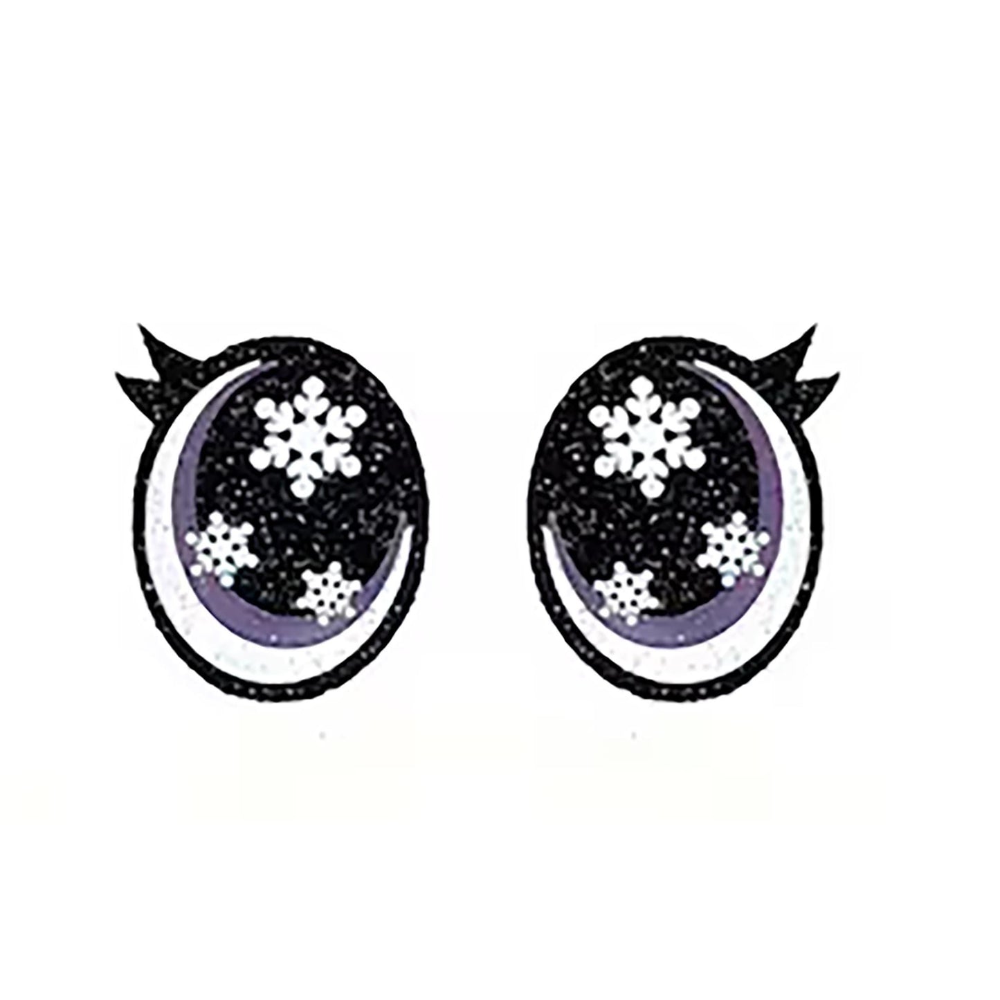6 Pack of Oval Snowflake Glitter Felt Eyes for Amigurumi, with Lashes, Multiple Sizes Available