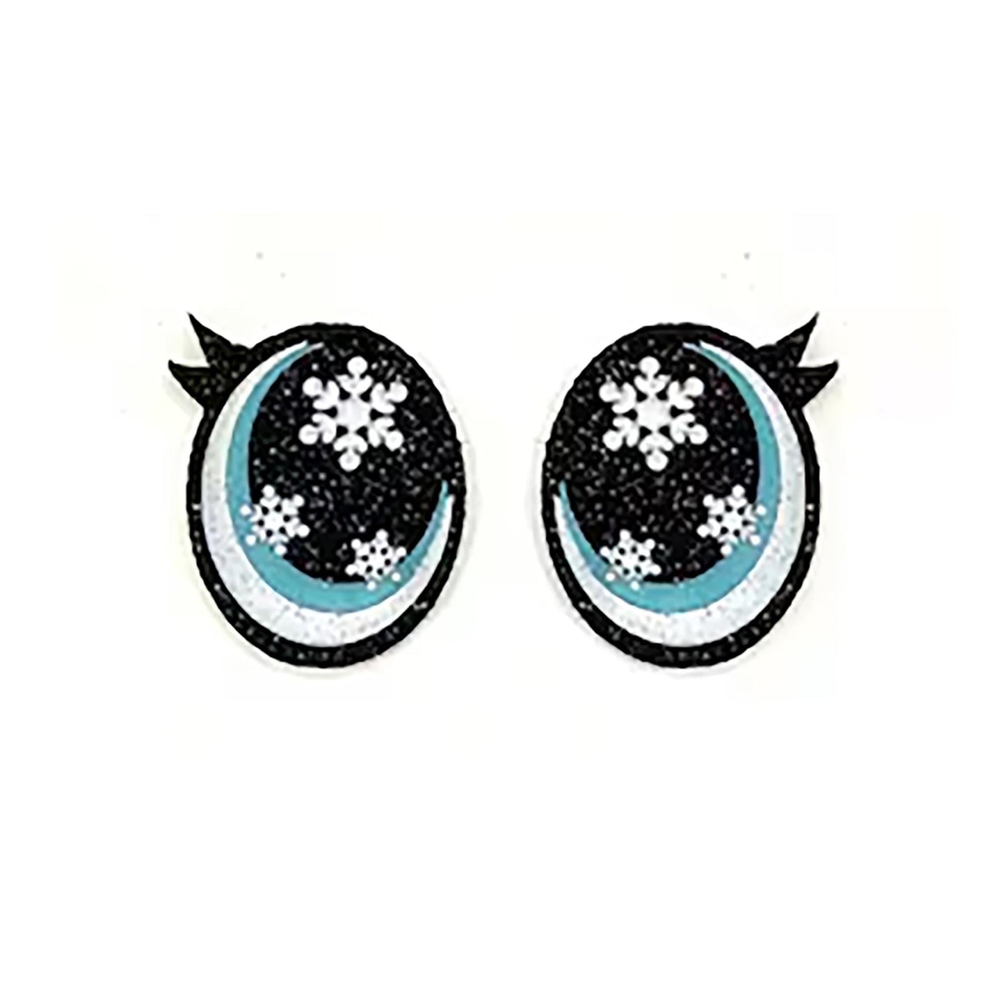 6 Pack of Oval Snowflake Glitter Felt Eyes for Amigurumi, with Lashes, Multiple Sizes Available