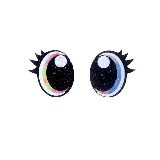 3 Pack of Oval Rainbow Glitter Felt Eyes for Amigurumi, with Lashes, Multiple Sizes Available