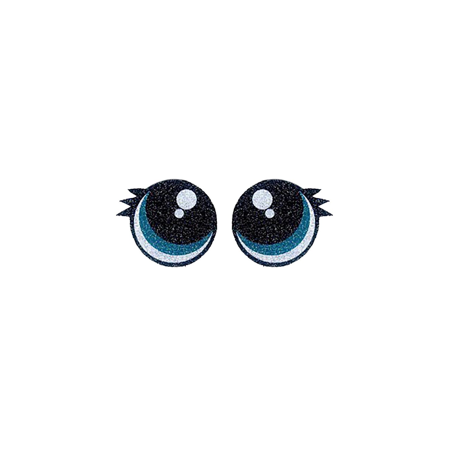 6 Pack of Teal Glitter Felt Eyes for Amigurumi, with Lashes, Multiple Sizes Available