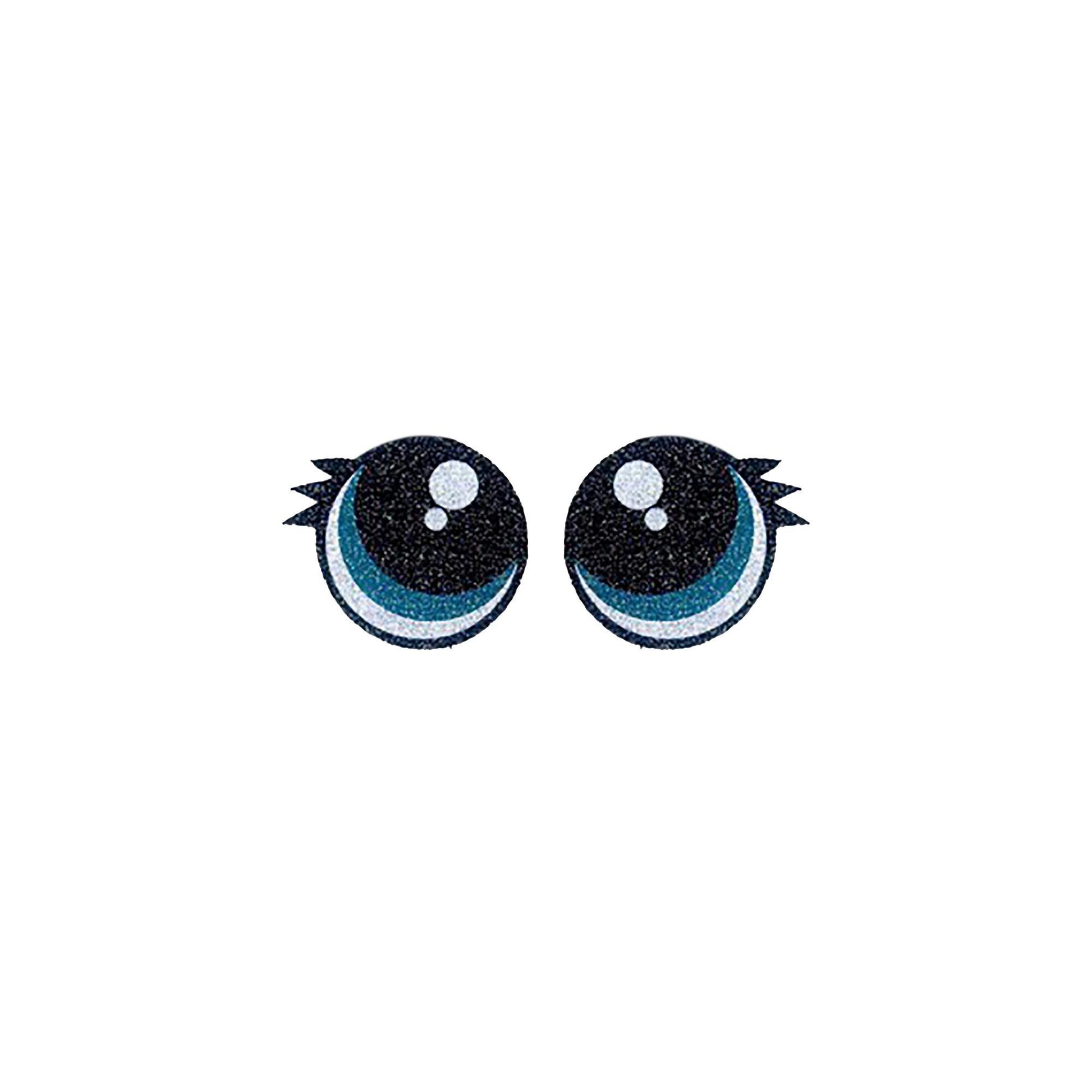6 Pack of Teal Glitter Felt Eyes for Amigurumi, with Lashes, Multiple Sizes Available