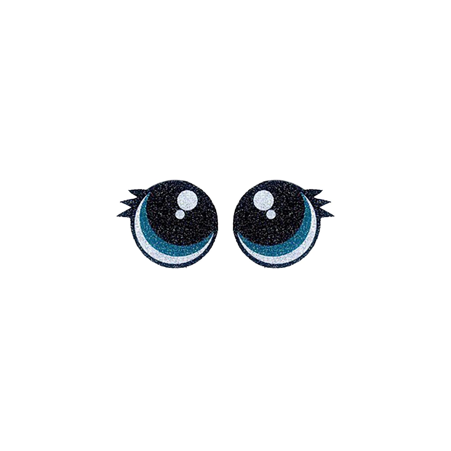 6 Pack of Teal Glitter Felt Eyes for Amigurumi, with Lashes, Multiple Sizes Available