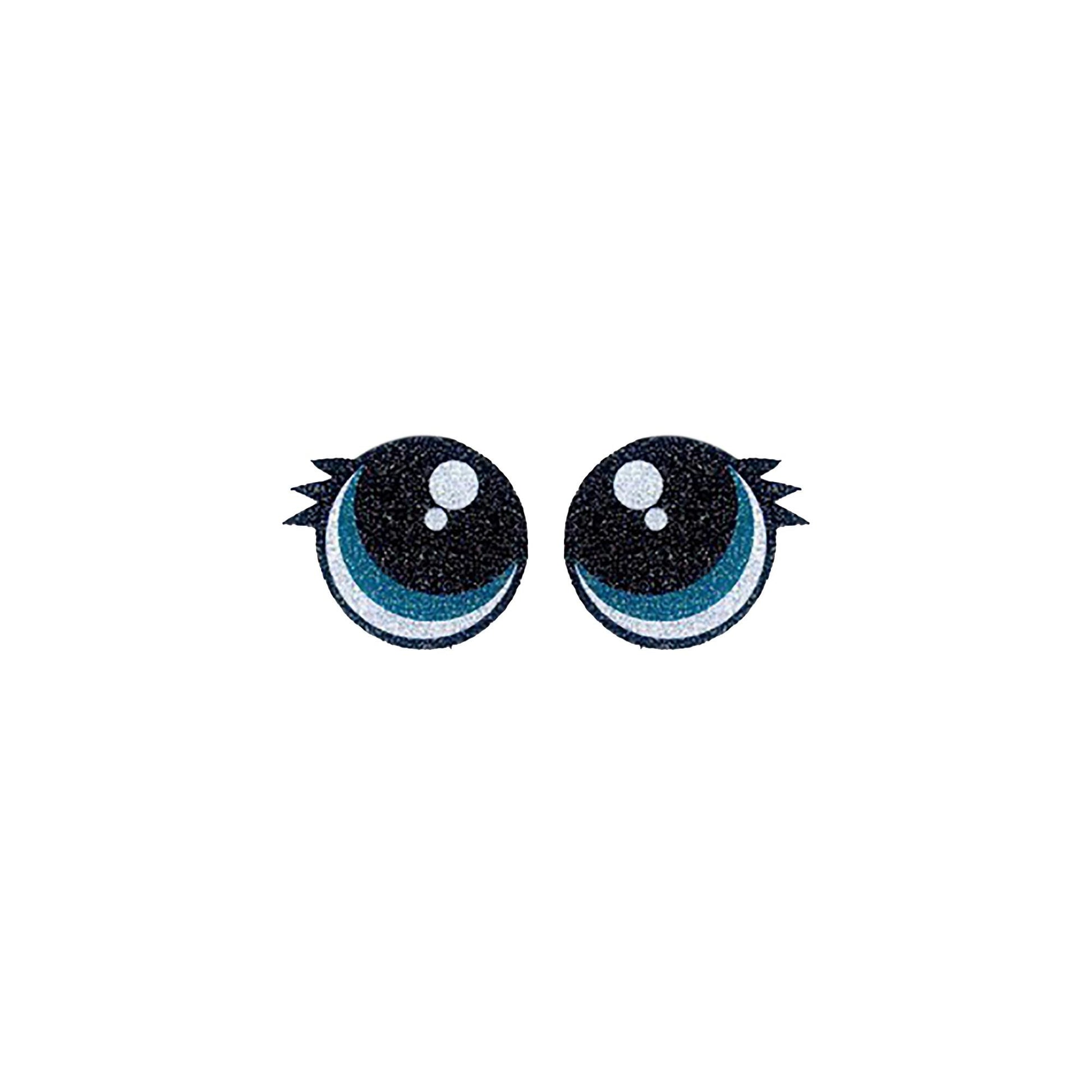 6 Pack of Teal Glitter Felt Eyes for Amigurumi, with Lashes, Multiple Sizes Available