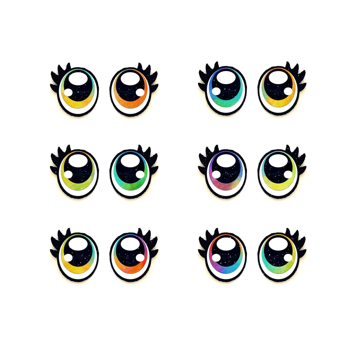 Felt Eyes 6 Pack, Rainbow Glitter Oval Felt Eyes for Amigurumi, Stuffed Animals, Crochet Plushie, Kawaii, Craft Supplies