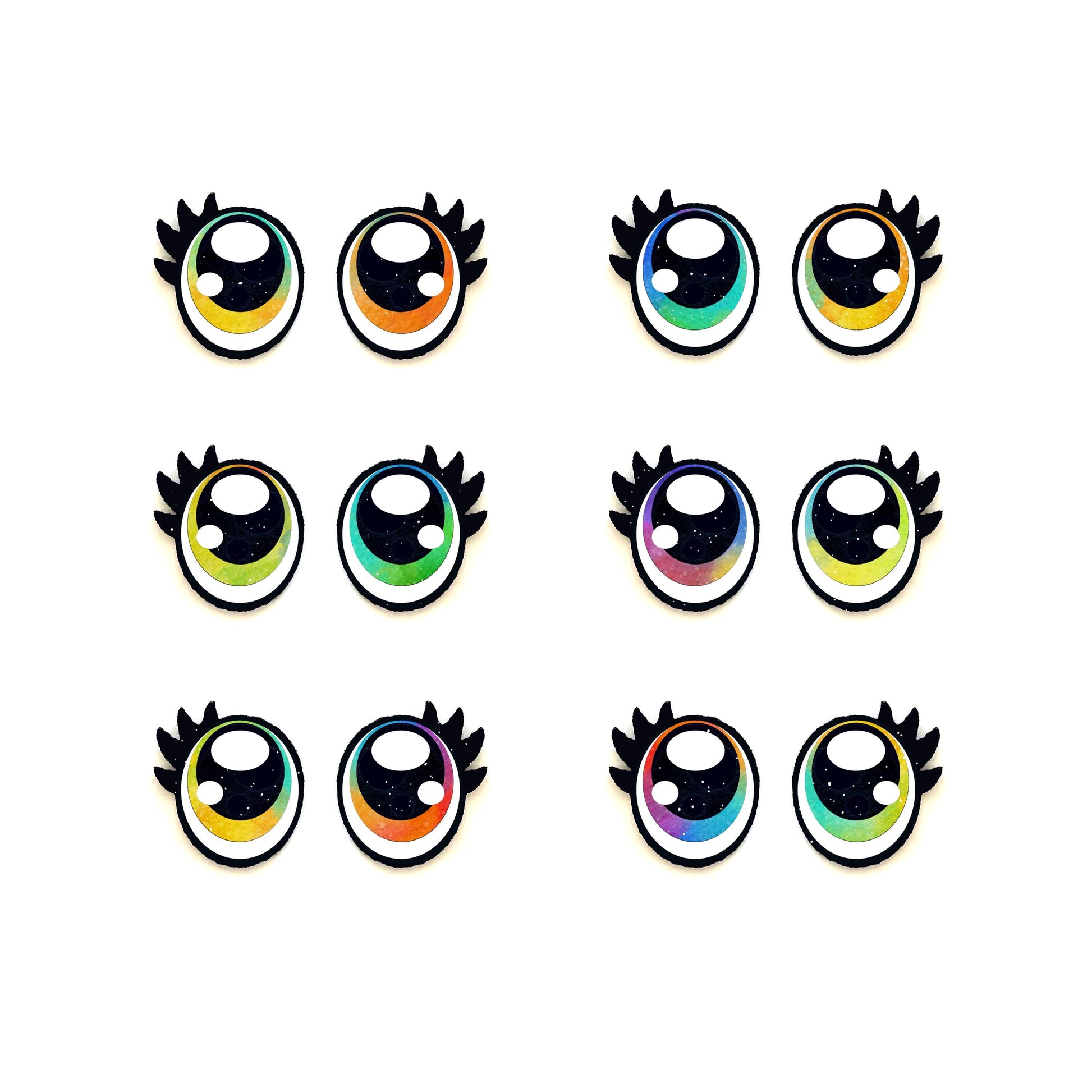 Felt Eyes 6 Pack, Rainbow Glitter Oval Felt Eyes for Amigurumi, Stuffed Animals, Crochet Plushie, Kawaii, Craft Supplies