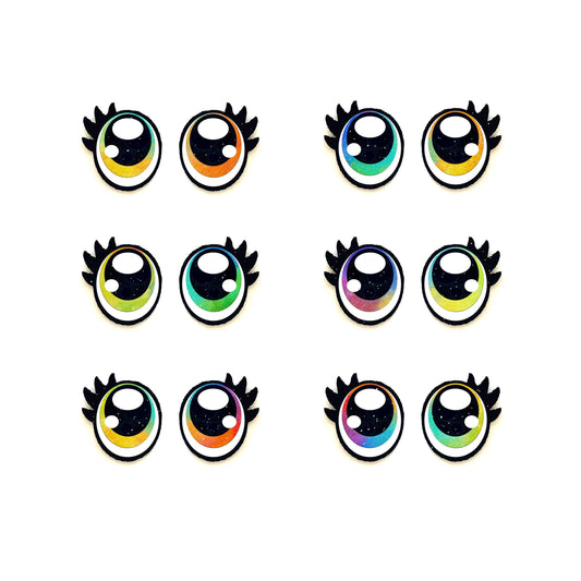 Felt Eyes 6 Pack, Rainbow Glitter Oval Felt Eyes for Amigurumi, Stuffed Animals, Crochet Plushie, Kawaii, Craft Supplies