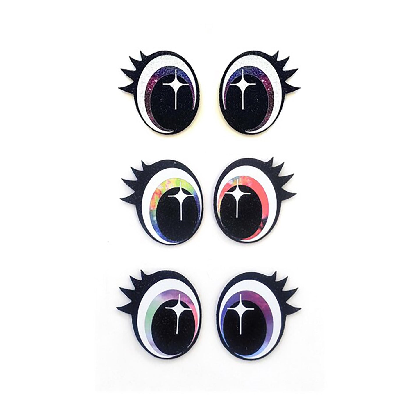 6 Pack of Glitter Felt Eyes for Amigurumi, With Lashes, Multiple Sizes Available