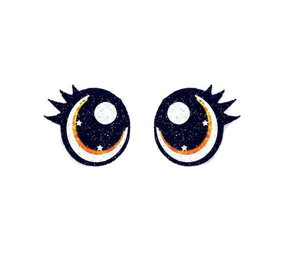 6 Pack, 3 Pack or Bulk Glitter Felt Eyes with Lashes for Amigurumi, Orange, Crochet Oval, , Knit, Plushie, Glitter, Kawaii