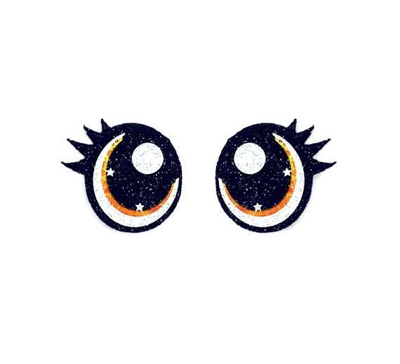 Orange Glitter Felt Eyes for Amigurumi: 6 Pairs, Halloween, Various Sizes