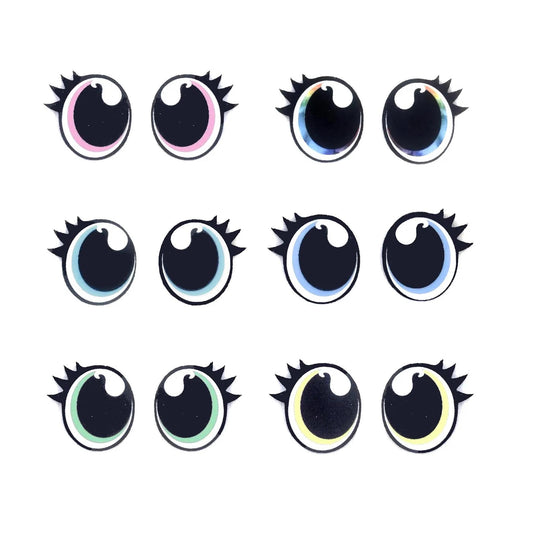 6 Pack Oval Felt Eyes for Amigurumi, Crochet Plushie Eyes with Lashes, Multiple Sizes, Felt Craft Supplies, Kawaii