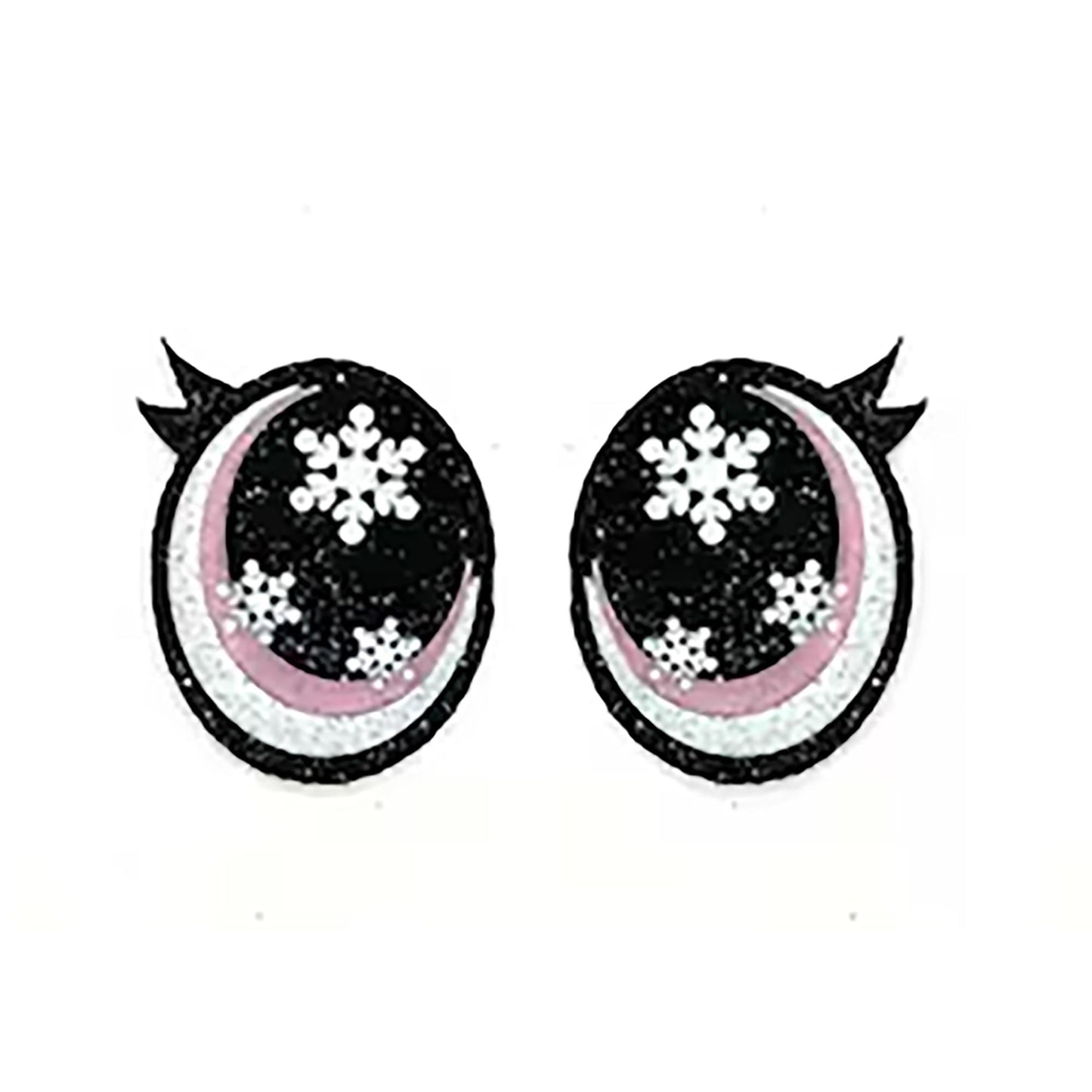 6 Pack of Oval Snowflake Glitter Felt Eyes for Amigurumi, with Lashes, Multiple Sizes Available