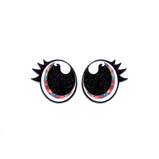 6 Pack, 3 Pack or Bulk Glitter Felt Eyes with Lashes for Amigurumi, Crochet, Tye Dye, Rainbow, Oval, Knit, Plushie, Kawaii