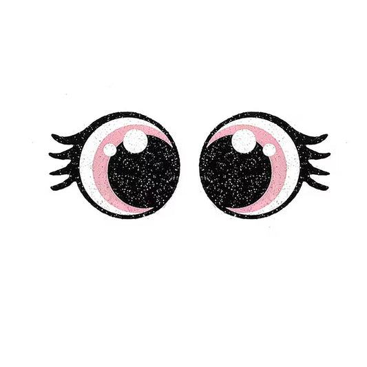 6 Pack of Round Pink Glitter Felt Eyes for Amigurumi, with Lashes, Multiple Sizes Available