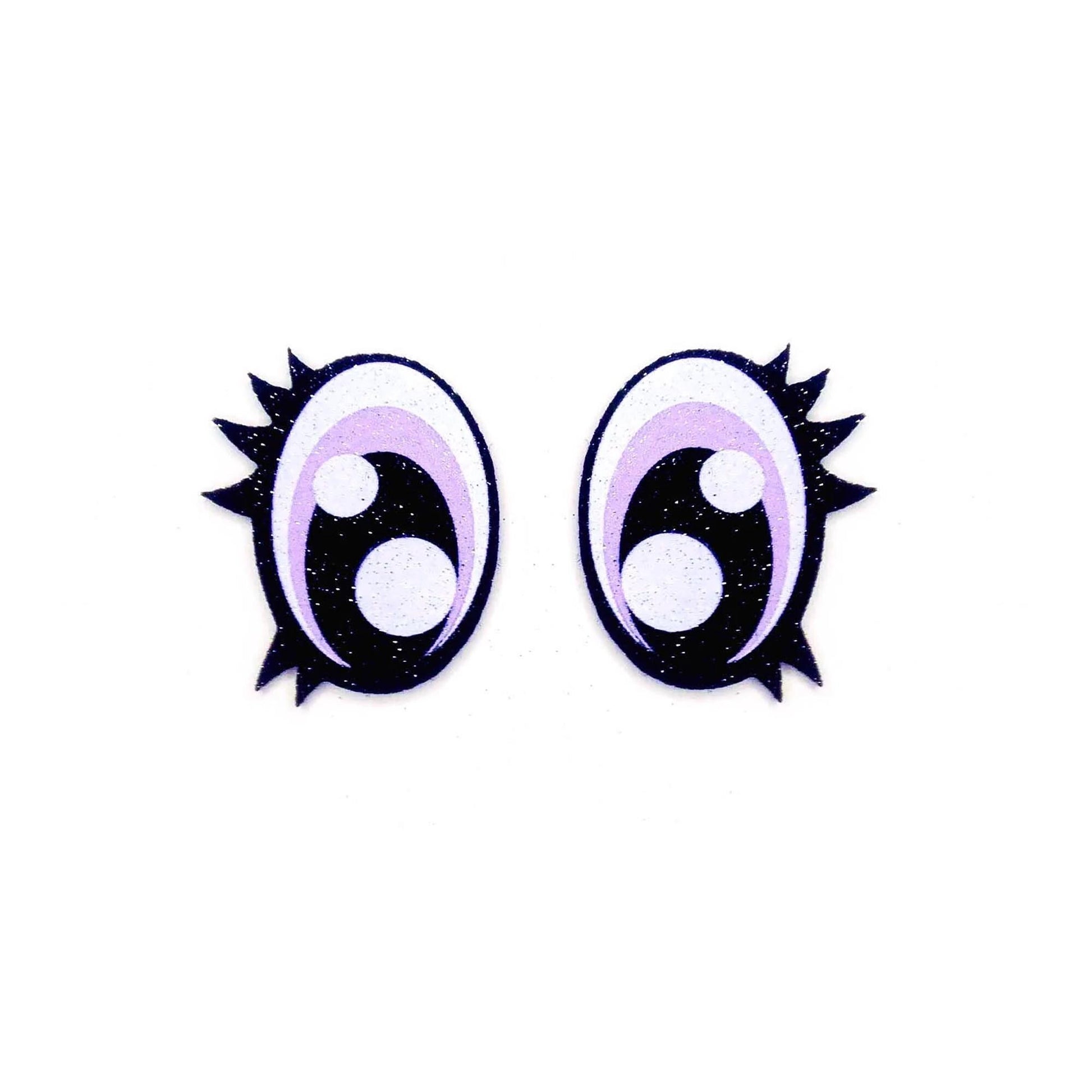 6 Pack of Oval Glitter Felt Eyes for Amigurumi, with Lashes, Multiple Sizes Available