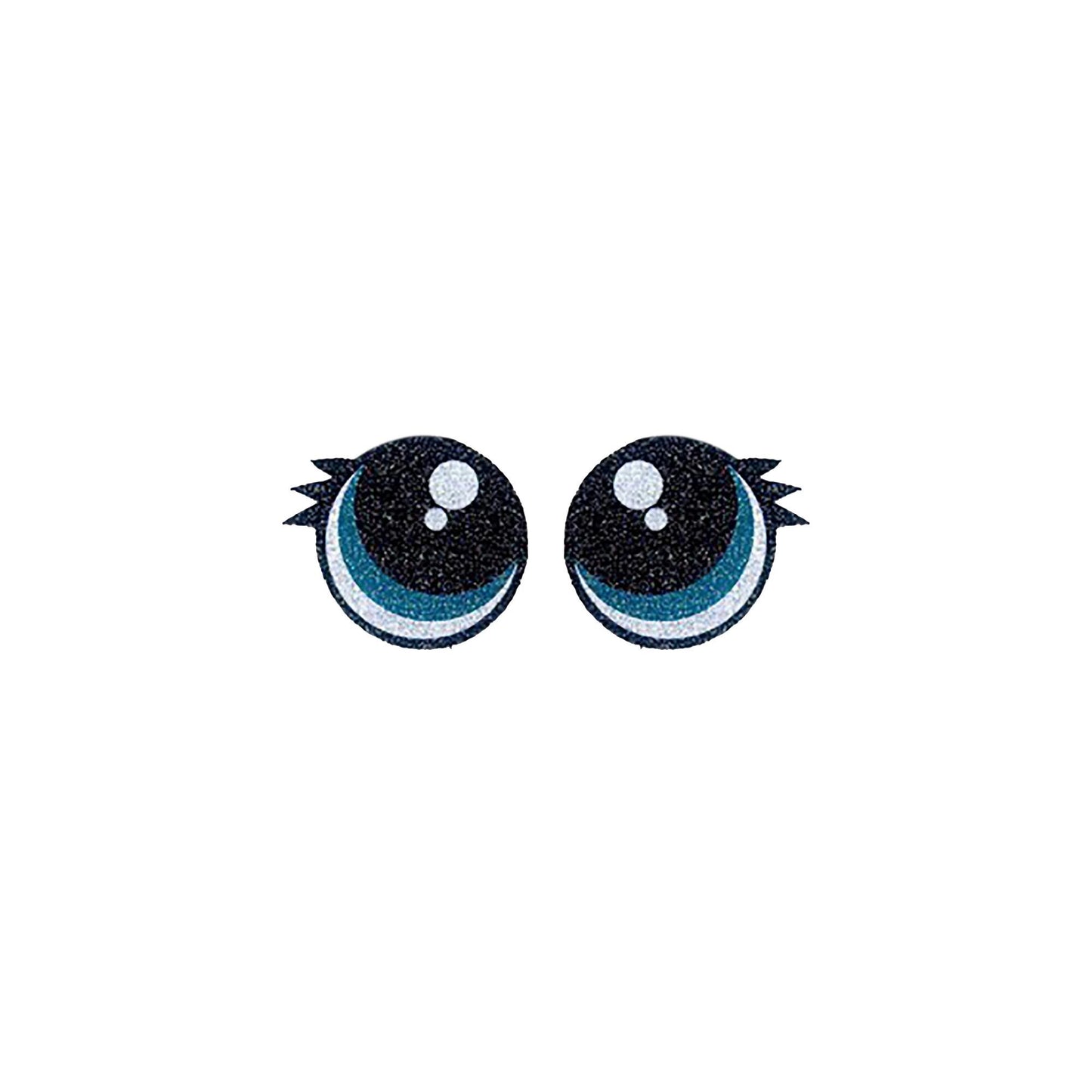 6 Pack of Teal Glitter Felt Eyes for Amigurumi, with Lashes, Multiple Sizes Available