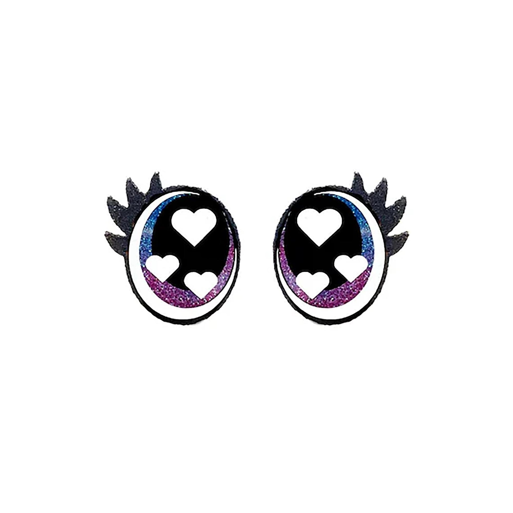 3 Pack of Oval Glitter Felt Eyes for Amigurumi, Heart Eyes with Lashes, Valentine, Multiple Sizes Available